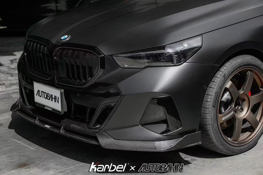 BMW i5 xDrive40 / i5 eDrive40 (with M-package bumper, does not fit base mode) / i5 M60 G60 G61 2024 & 5 Series 540i xDrive / 530i xDrive / 530i (with M-package bumper, does not fit base model) / 550e xDrive G60 G61 2024 with Aftermarket Parts - V2 Front Lip Pre-preg Carbon Fiber from Karbel Carbon