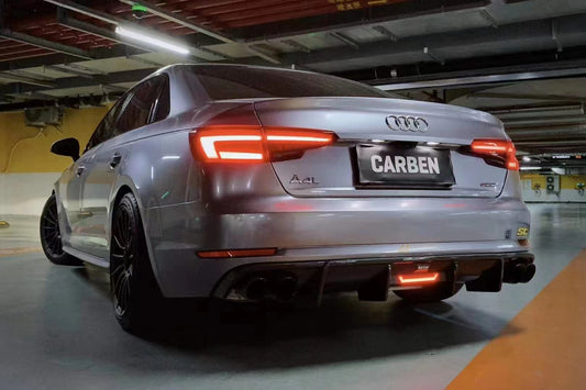 Audi A4 Base Model (does not fit A4 S-line) B9 2017 2018 2019 with Aftermarket Parts - Rear Diffuser Pre-preg Carbon Fiber from Karbel Carbon