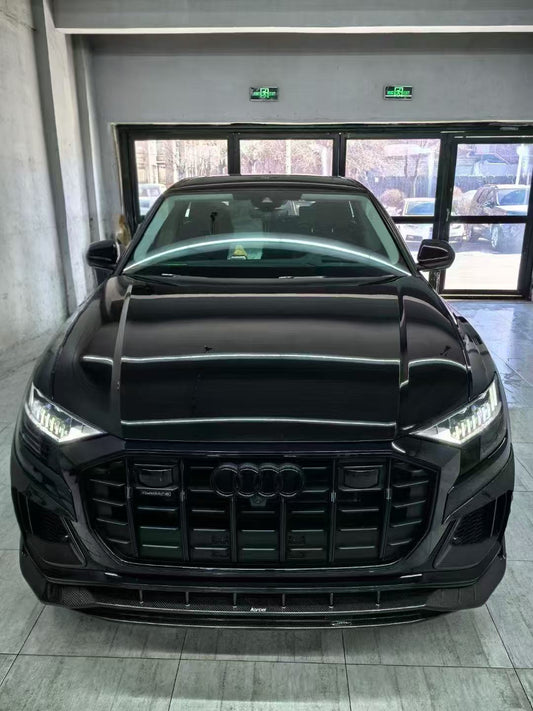 Audi SQ8 Q8 (with s-line bumper) Pre-facelift 2019 2020 2021 2022 2023 with Aftermarket Parts - Front Lip Pre-preg Carbon Fiber from Karbel Carbon