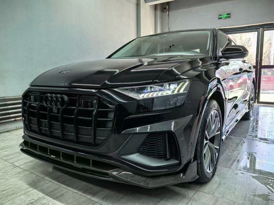 Audi SQ8 Q8 (with s-line bumper) Pre-facelift 2019 2020 2021 2022 2023 with Aftermarket Parts - Front Lip Pre-preg Carbon Fiber from Karbel Carbon
