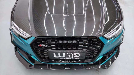 Audi RS3 8V 8V.5 2018 2019 2020 with Aftermarket Parts - Front Lip Pre-preg Carbon Fiber from Karbel Carbon