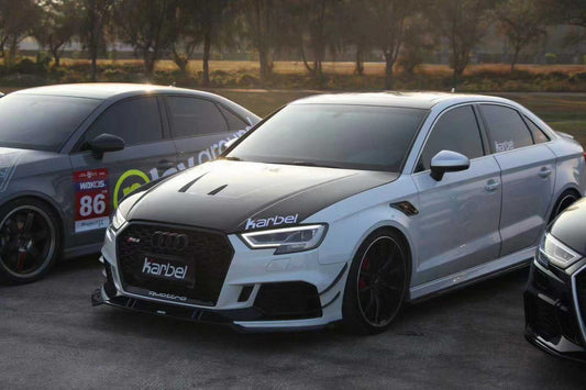 Audi RS3 8V 8V.5 2018 2019 2020 with Aftermarket Parts - Front Canards Carbon Fiber from Karbel Carbon