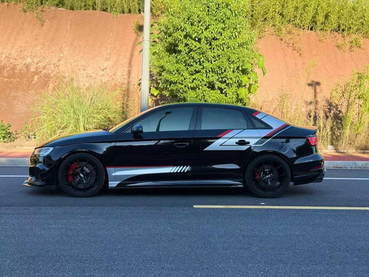 Audi RS3 8V 8V.5 2018 2019 2020 with Aftermarket Parts -  Side Skirts Pre-preg Carbon Fiber from TAKD Carbon