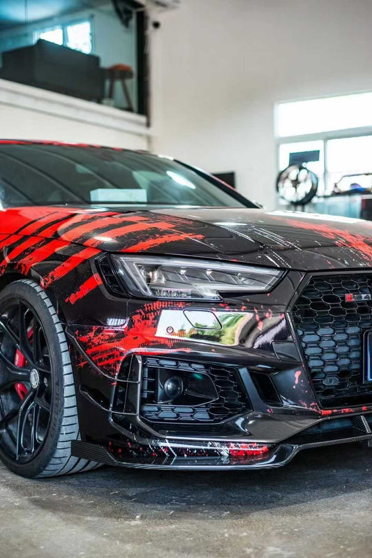 Audi RS4 B9 / B9.5 2018 2019 2020 2021 2022 2023 2024 with Aftermarket Parts - Front Canards Pre-preg Carbon Fiber from Karbel Carbon