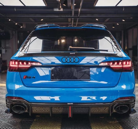 Audi RS4 B9.5 2020 2021 2022 2023 2024 with Aftermarket Parts - Rear Diffuser & Canards Pre-preg Carbon Fiber from Karbel Carbon