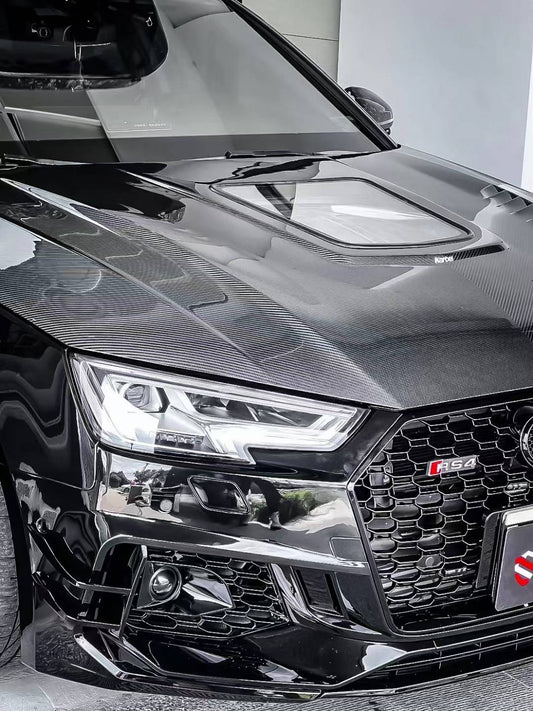 Audi RS4 S4 A4 (all models) B9 / B9.5 2017-ON with Aftermarket Parts - Hood Carbon Fiber from Karbel Carbon