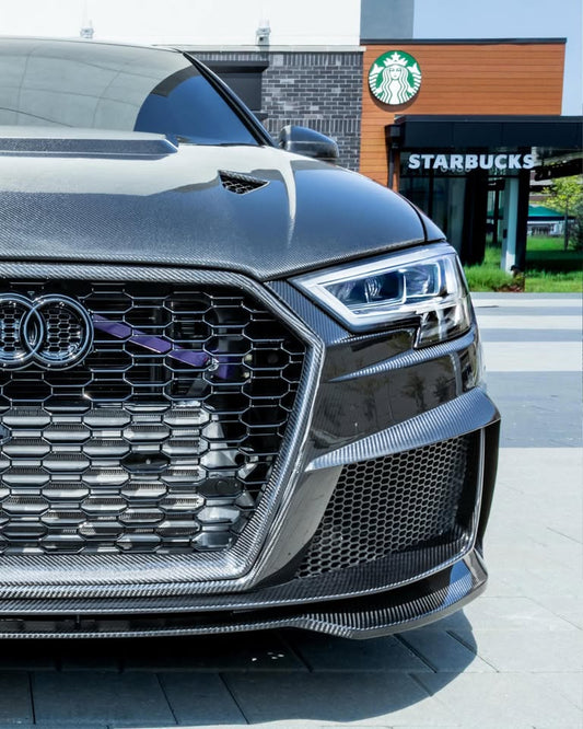 Audi S3 A3 8V.5 2017 2018 2019 2020 with Aftermarket Parts - Front Bumper Pre-preg Carbon Fiber from Karbel Carbon