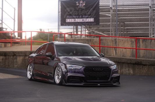 Audi S3 A3 8V & 8V.5 2017 2018 2019 2020 with Aftermarket Parts - Front Lip Pre-preg Carbon Fiber from Karbel Carbon