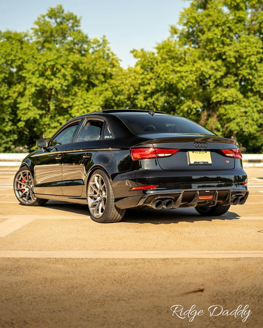 Audi S3 A3 S-line (with s-line bumper) 8V.5 2017 2018 2019 2020 With Aftermarket Parts - V2 With LED Light Style Rear Diffuser Pre-preg Carbon Fiber from Karbel Carbon