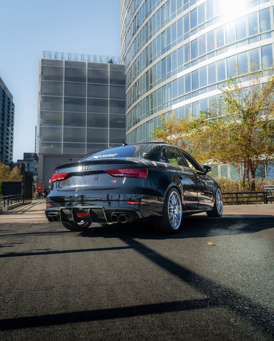 Audi S3 A3 S-line (with s-line bumper) 8V.5 2017 2018 2019 2020 With Aftermarket Parts - V2 With LED Light Style Rear Diffuser Pre-preg Carbon Fiber from Karbel Carbon