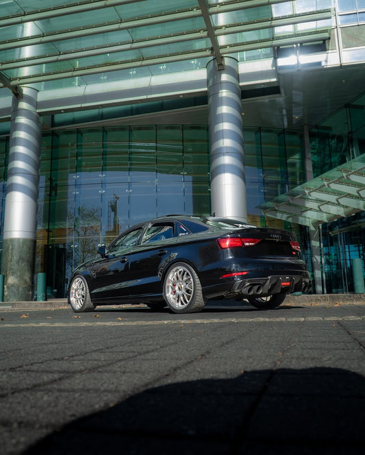 Audi S3 A3 S-line (with s-line bumper) 8V.5 2017 2018 2019 2020 With Aftermarket Parts - V2 With LED Light Style Rear Diffuser Pre-preg Carbon Fiber from Karbel Carbon