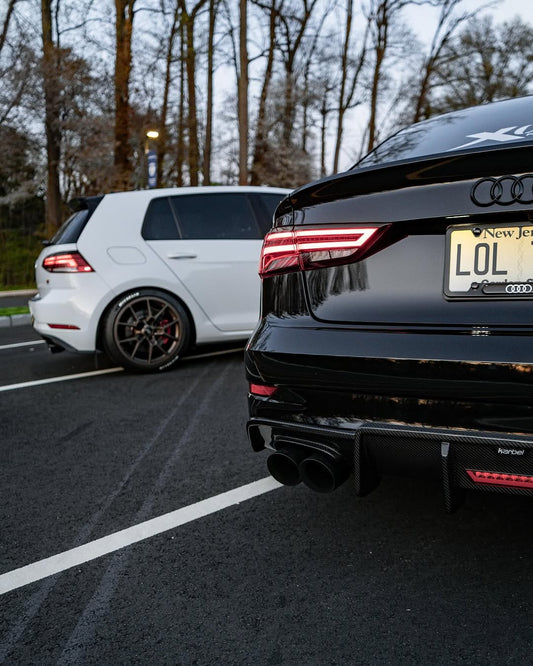 Audi S3 A3 S-line (with s-line bumper) 8V.5 2017 2018 2019 2020 With Aftermarket Parts - V2 With LED Light Style Rear Diffuser Pre-preg Carbon Fiber from Karbel Carbon