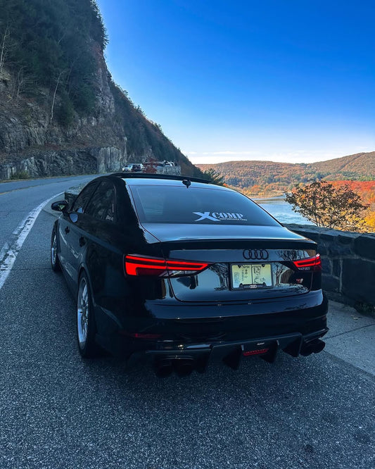 Audi S3 A3 S-line (with s-line bumper) 8V.5 2017 2018 2019 2020 With Aftermarket Parts - V2 With LED Light Style Rear Diffuser Pre-preg Carbon Fiber from Karbel Carbon
