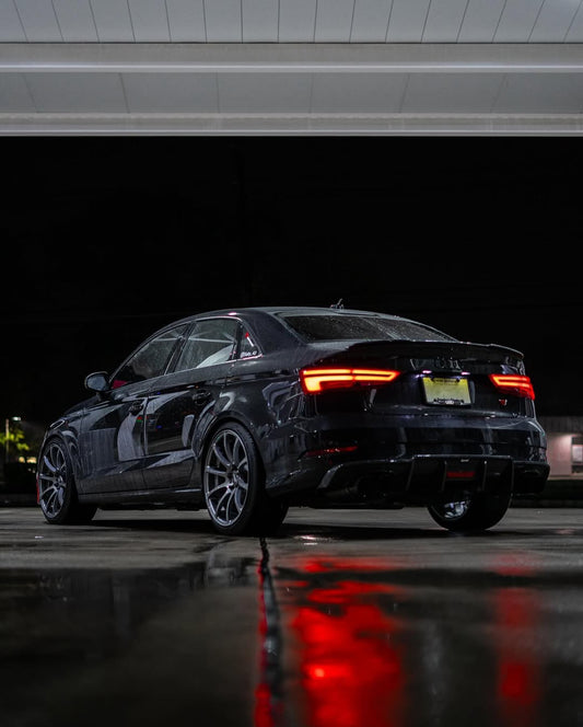 Audi S3 A3 S-line (with s-line bumper) 8V.5 2017 2018 2019 2020 With Aftermarket Parts - V2 With LED Light Style Rear Diffuser Pre-preg Carbon Fiber from Karbel Carbon