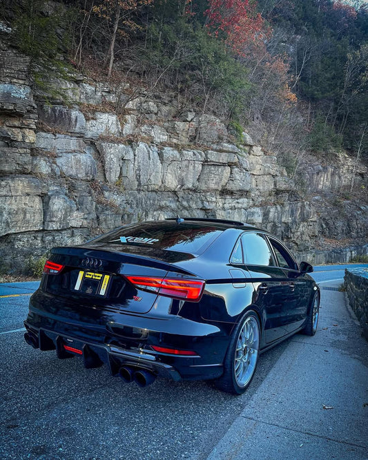 Audi S3 A3 S-line (with s-line bumper) 8V.5 2017 2018 2019 2020 With Aftermarket Parts - V2 With LED Light Style Rear Diffuser Pre-preg Carbon Fiber from Karbel Carbon