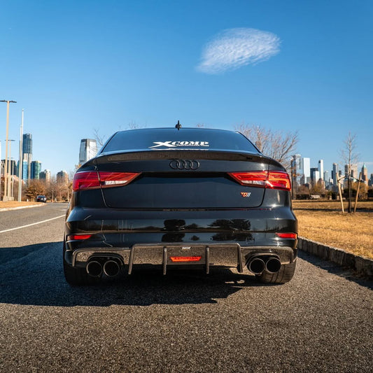 Audi S3 A3 S-line (with s-line bumper) 8V.5 2017 2018 2019 2020 With Aftermarket Parts - V2 With LED Light Style Rear Diffuser Pre-preg Carbon Fiber from Karbel Carbon