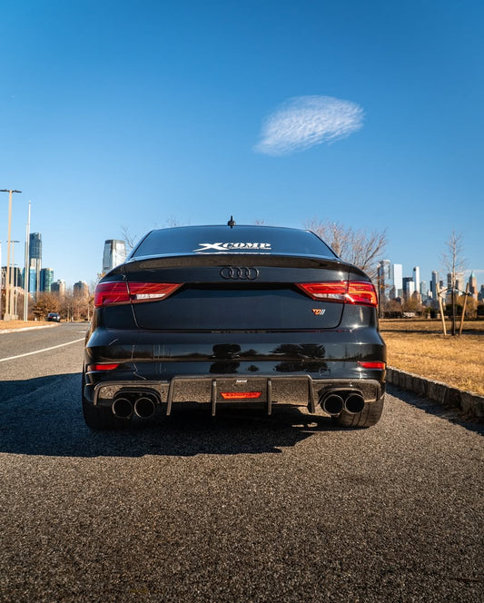 Audi S3 A3 S-line (with s-line bumper) 8V.5 2017 2018 2019 2020 With Aftermarket Parts - V2 With LED Light Style Rear Diffuser Pre-preg Carbon Fiber from Karbel Carbon
