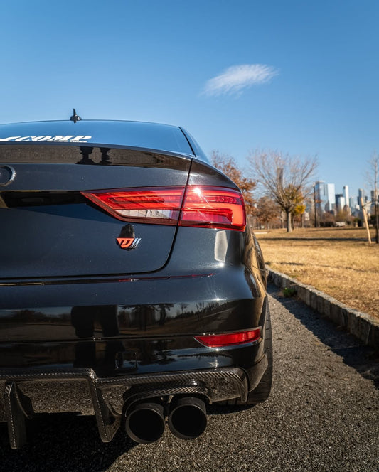 Audi S3 A3 S-line (with s-line bumper) 8V.5 2017 2018 2019 2020 With Aftermarket Parts - V2 With LED Light Style Rear Diffuser Pre-preg Carbon Fiber from Karbel Carbon