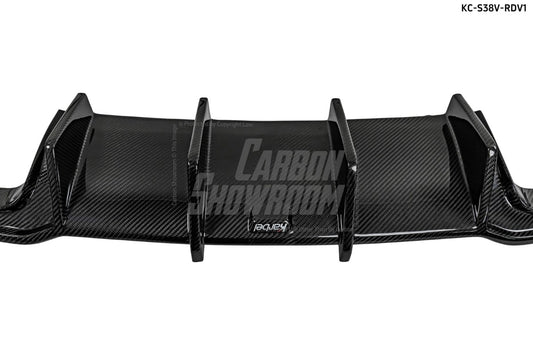 Audi S3 A3 S-line (with s-line bumper) 8V.5 2017 2018 2019 2020 With Aftermarket Parts - V1 Without LED Light Style Rear Diffuser Pre-preg Carbon Fiber from Karbel Carbon