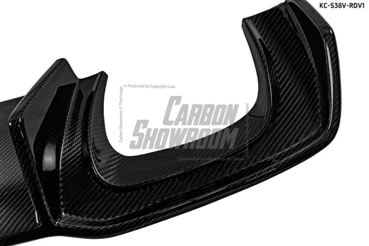 Audi S3 A3 S-line (with s-line bumper) 8V.5 2017 2018 2019 2020 With Aftermarket Parts - V1 Without LED Light Style Rear Diffuser Pre-preg Carbon Fiber from Karbel Carbon