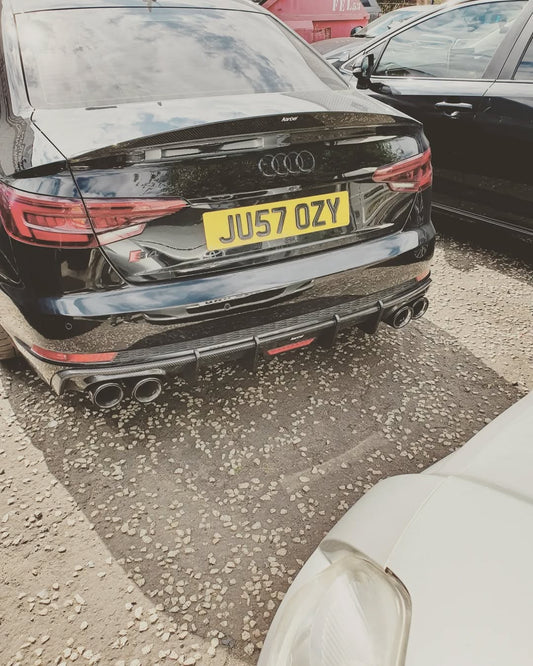 Audi S4 A4 (with S-line bumper, does not fit base model) B9 2017 2018 2019 with Aftermarket Parts - V1 (With LED Light) & V2 (Without LED Light) Style Rear Diffuser Pre-preg Carbon Fiber from Karbel Carbon