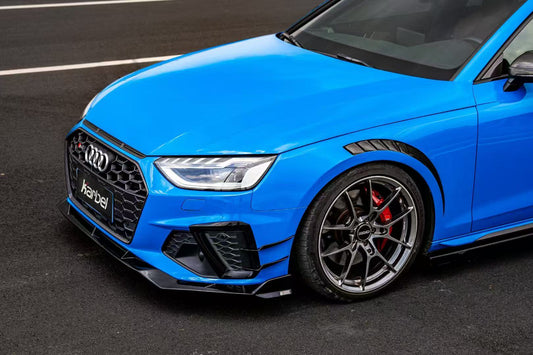 Audi S4 A4 S-line (with s-line bumper, does not fit base model) B9.5 2020 2021 2022 2023 2024 with Aftermarket Parts - V3 Front Canards Pre-preg Carbon Fiber from Karbel Carbon