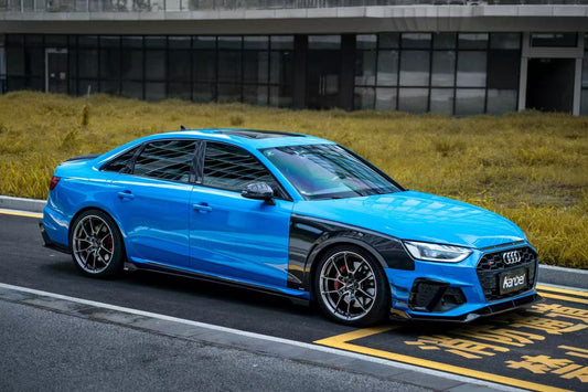 Audi S4 A4 S-line (with s-line bumper, does not fit base model) B9.5 2020 2021 2022 2023 2024 with Aftermarket Parts - V3 Front Canards Pre-preg Carbon Fiber from Karbel Carbon