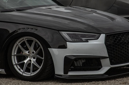 Audi S4 A4 B9 2017 2018 2019 & S4 A4 B9.5 2020 2021 2022 2023 2024 With Aftermarket Parts - Front Fenders Pre-preg Carbon Fiber from Karbel Carbon