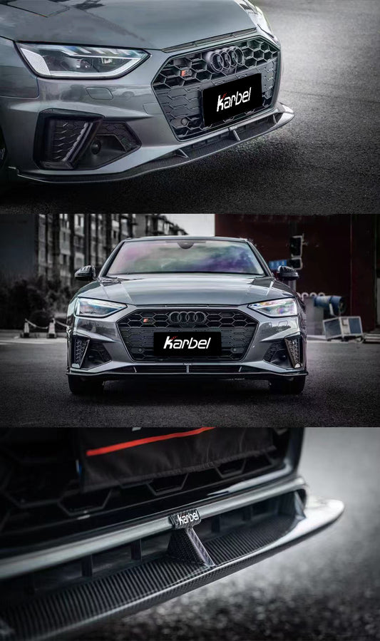 Audi S4 A4 S-line (with s-line bumper, does not fit base model) B9.5 2020-ON with Aftermarket Parts - Front Lip Pre-preg Carbon Fiber from Karbel Carbon