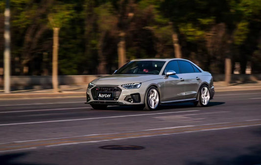 Audi S4 A4 S-line (with s-line bumper, does not fit base model) B9.5 2020 2021 2022 2023 2024 with Aftermarket Parts - V3 Front Lip Pre-preg Carbon Fiber from Karbel Carbon