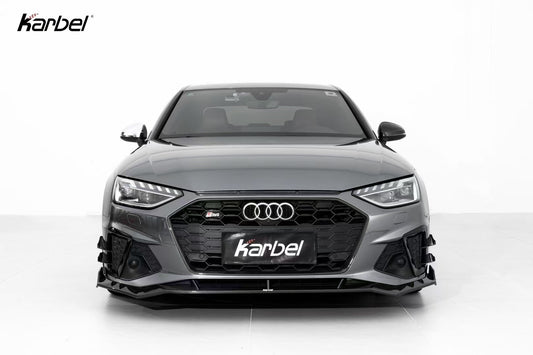 Audi S4 A4 S-line (with s-line bumper, does not fit base model) B9.5 2020 2021 2022 2023 2024 with Aftermarket Parts - V3 Front Lip Pre-preg Carbon Fiber from Karbel Carbon