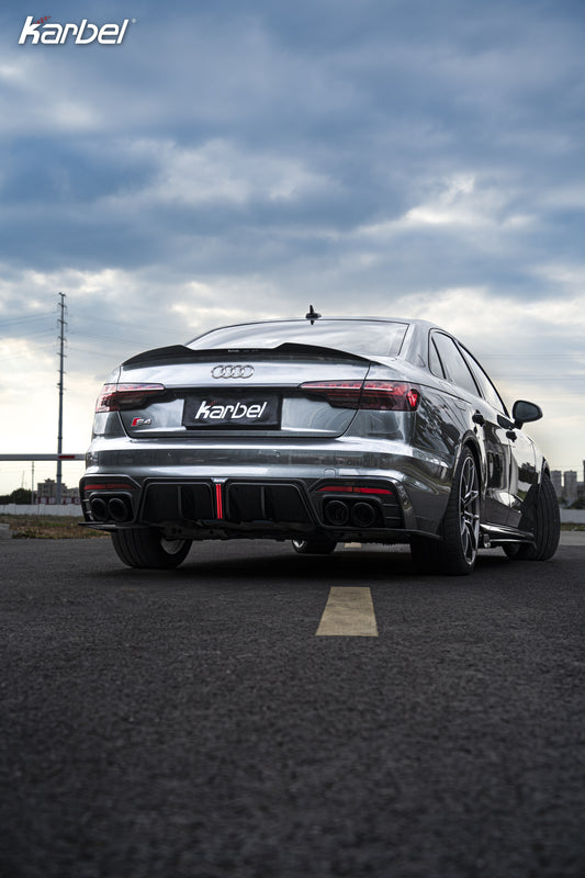 Audi S4 B9.5 2020 2021 2022 2023 2024 with Aftermarket Parts - V3 Rear Diffuser & Canards Pre-preg Carbon Fiber from Karbel Carbon