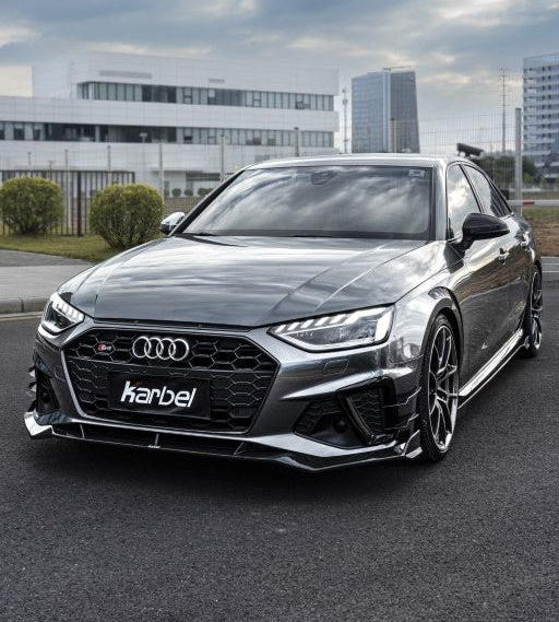 Audi S4 A4 S-line (with s-line bumper, does not fit base model) B9.5 2020 2021 2022 2023 2024 with Aftermarket Parts - V3 Front Lip Pre-preg Carbon Fiber from Karbel Carbon
