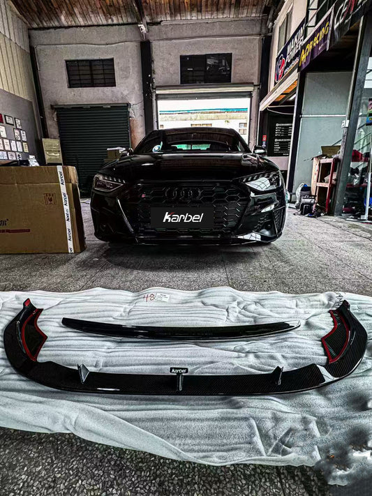 Audi S4 A4 S-line (with s-line bumper, does not fit base model) B9.5 2020-ON with Aftermarket Parts - Front Lip Pre-preg Carbon Fiber from Karbel Carbon