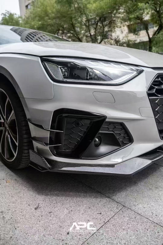 Audi S4 A4 S-line (with s-line bumper, does not fit base model) B9.5 2020 2021 2022 2023 2024 with Aftermarket Parts - V3 Front Canards Pre-preg Carbon Fiber/FRP from Karbel Carbon