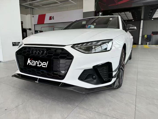 Audi S4 A4 S-line (with s-line bumper, does not fit base model) B9.5 2020 2021 2022 2023 2024 with Aftermarket Parts - V3 Front Canards Pre-preg Carbon Fiber from Karbel Carbon
