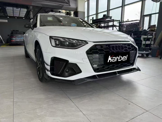 Audi S4 A4 S-line (with s-line bumper, does not fit base model) B9.5 2020 2021 2022 2023 2024 with Aftermarket Parts - V3 Front Canards Pre-preg Carbon Fiber from Karbel Carbon
