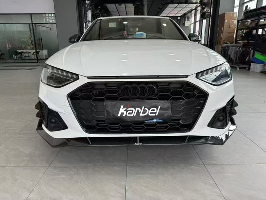 Audi S4 A4 S-line (with s-line bumper, does not fit base model) B9.5 2020 2021 2022 2023 2024 with Aftermarket Parts - V3 Front Canards Pre-preg Carbon Fiber from Karbel Carbon