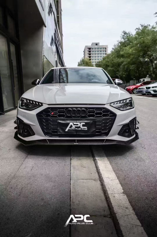 Aud iS4 A4 S-line (with s-line bumper, does not fit base model) B9.5 2020 2021 2022 2023 2024 with Aftermarket Parts - V3 Front Lip Pre-preg Carbon Fiber/FRP from Karbel Carbon