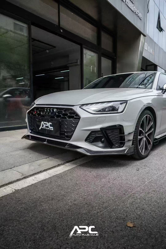 Aud iS4 A4 S-line (with s-line bumper, does not fit base model) B9.5 2020 2021 2022 2023 2024 with Aftermarket Parts - V3 Front Lip Pre-preg Carbon Fiber/FRP from Karbel Carbon