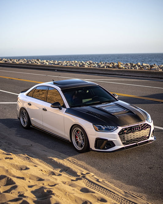 Audi S4 A4 S-line (with s-line bumper, does not fit base model) B9.5 2020-ON with Aftermarket Parts - Front Lip Pre-preg Carbon Fiber from Karbel Carbon
