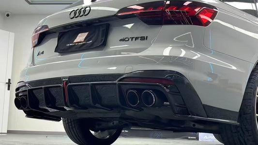 Audi S4 B9.5 2020-ON with Aftermarket Parts - Rear Diffuser & Canards V1 Style Pre-preg Carbon Fiber from Karbel Carbon