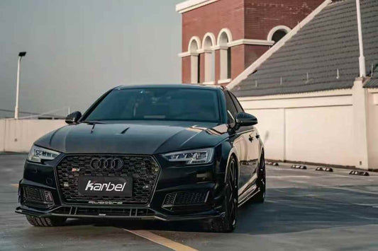 Audi S4 A4 S-line (with s-line bumper, does not fit base model) B9 2017-2018 with Aftermarket Parts - Front Canards Pre-preg Carbon Fiber from Karbel Carbon