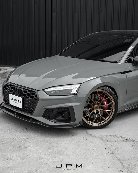 Audi S5 A5 (with s-line bumper, does not base model) B9.5 2020 2021 2022 2023 2024 with Aftermarket Parts - V2 Style Front Lip Pre-preg Carbon Fiber from Karbel Carbon