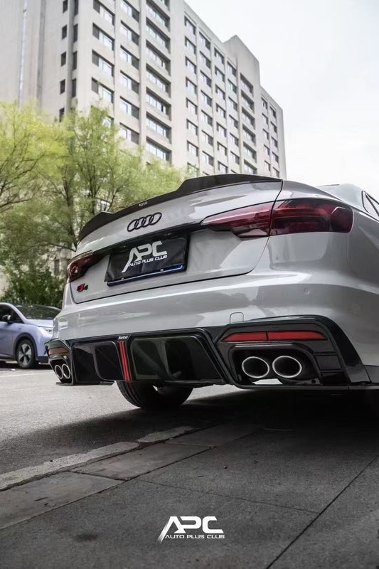 Audi S4 B9.5 2020 2021 2022 2023 2024 with Aftermarket Parts - V3 Rear Diffuser & Canards Pre-preg Carbon Fiber/FRP from Karbel Carbon