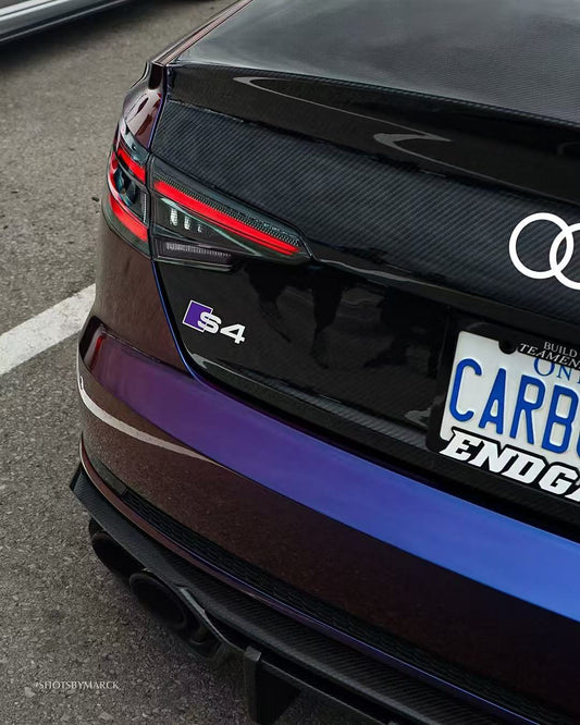Audi S4 A4 B9 / B9.5 2017 2018 2019 2020 2021 2022 2023 2024 with Aftermarket Parts - Rear Trunk Lid Pre-preg Double-sided Carbon Fiber from Karbel Carbon