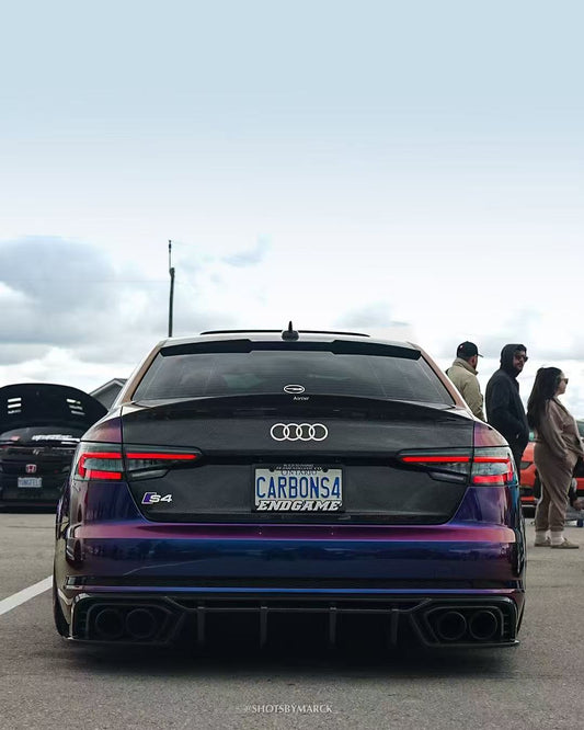 Audi S4 A4 B9 / B9.5 2017 2018 2019 2020 2021 2022 2023 2024 with Aftermarket Parts - Rear Trunk Lid Pre-preg Double-sided Carbon Fiber from Karbel Carbon