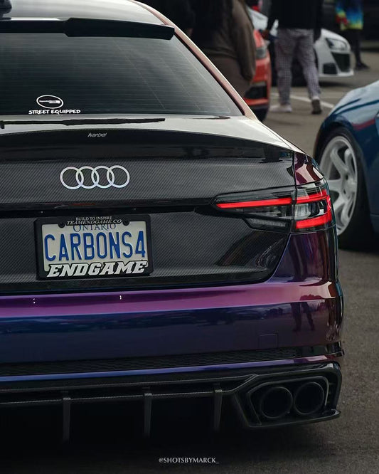 Audi S4 A4 B9 / B9.5 2017 2018 2019 2020 2021 2022 2023 2024 with Aftermarket Parts - Rear Trunk Lid Pre-preg Double-sided Carbon Fiber from Karbel Carbon