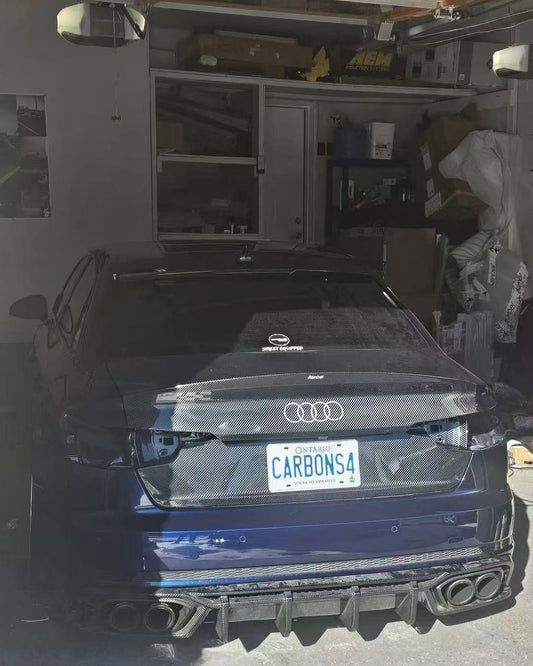 Audi S4 A4 B9 / B9.5 2017 2018 2019 2020 2021 2022 2023 2024 with Aftermarket Parts - Rear Trunk Lid Pre-preg Double-sided Carbon Fiber from Karbel Carbon