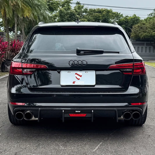 Audi S4 A4 (with S-line bumper, does not fit base model) B9 2017 2018 2019 with Aftermarket Parts - V1 (With LED Light) & V2 (Without LED Light) Style Rear Diffuser Pre-preg Carbon Fiber from Karbel Carbon